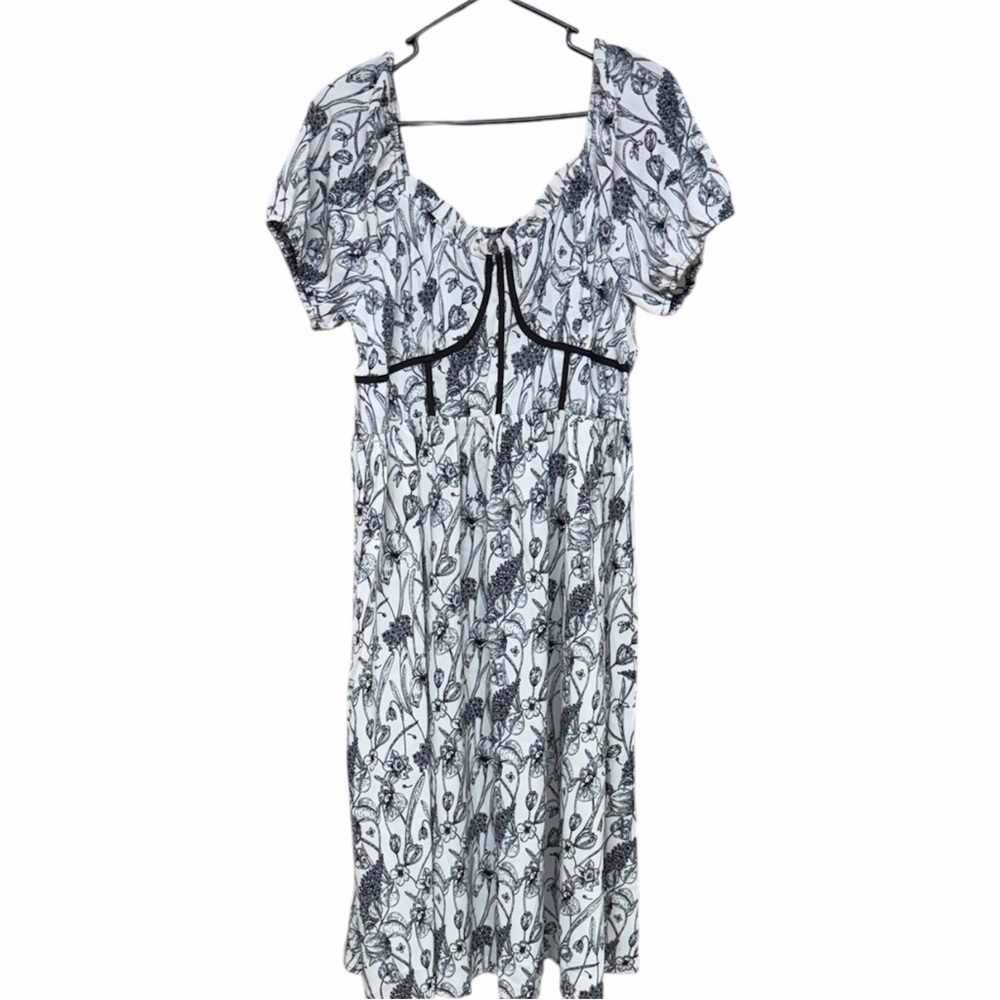 Elegant Black and White Floral corset midi Dress size XL